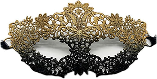 TFTSR Masquerade Masks for Women Couples & Men - Mardi Gras & Venetian Dress Mask in Black & Gold Adults Party Lace Costume