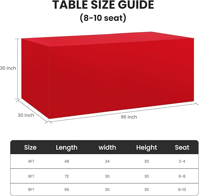 Ascoza 2 Pack Fitted Tablecloth for 8 Foot Rectangle Tables 96 x 30 Inch Red Table Covers Water Resistant Polyester Table Cloth for Wedding, Parties,Display, Trade Show (Red)