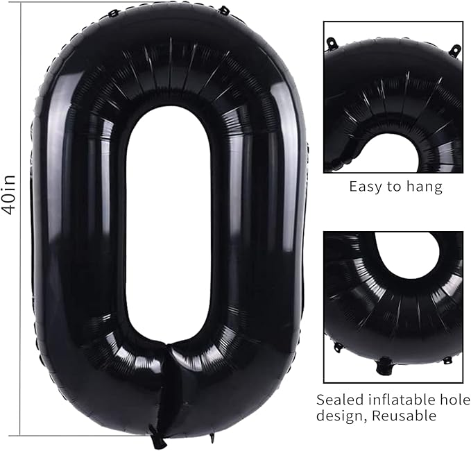 Smlpuame 40 inch Number Balloon 0-9 Black Large Number 90 Balloons,Digital Balloons for Birthday Party Celebration Decorations Supplies, Helium Foil Number Balloons for Wedding Anniversary