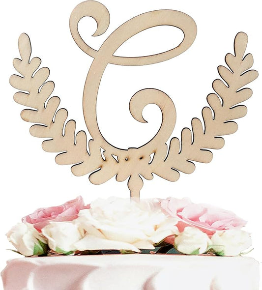 LINGTEER Personalized Inital Letter C Wooden Cake Topper Perfect for Birthday Rustic Wedding Anniversary Party Keepsake Decoration