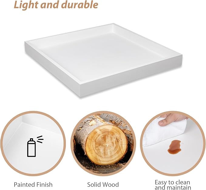 Ottoman Tray for Coffee Table Living Room Wood Serving Tray Large Wooden Square 20 Inches White
