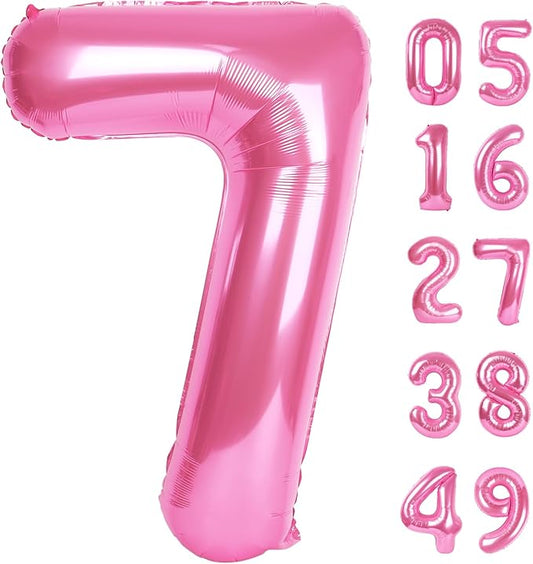 Pink Number 7 Birthday Balloon 40 Inch, Digital Balloons for 7 17 27 70 77 Party Celebration Decorations Supplies, Mylar Foil Numbers Balloon for Seven Wedding Anniversary