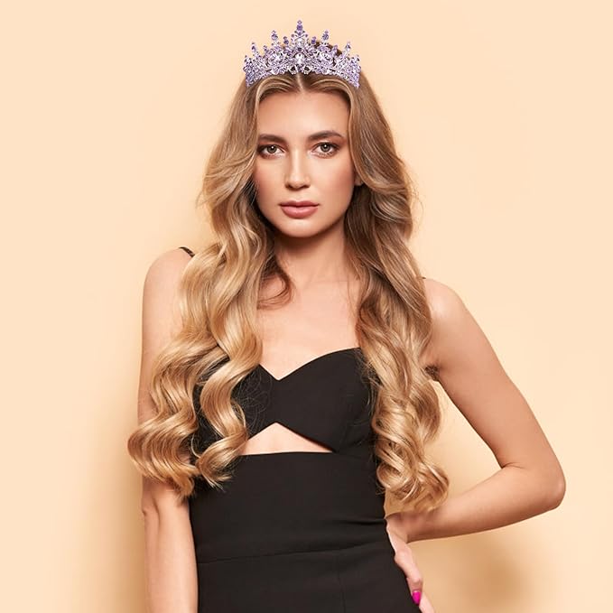 VELSCRUN Birthday Queen Tiara Crowns for Women Girls Purple Crystal Birthday Queen Headband Sash Elegant Princess Crown Happy Birth Party Decorations Mom Sisters Birth Gift Hair Accessories