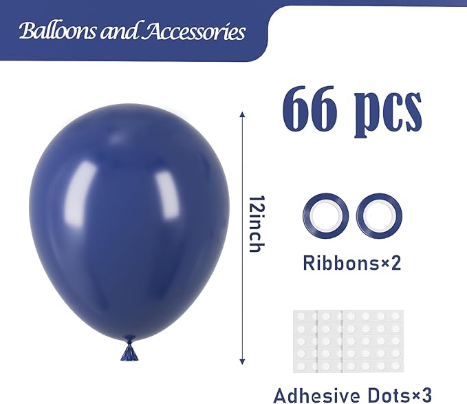 Navy Blue Balloons, 66pack 12inch Dark Blue Latex Party Balloons for Graduation, Wedding, Birthday, Baby Shower, Gender Reveal, Anniversary Party Decorations