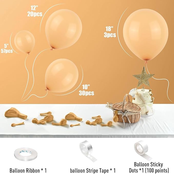 113 Pack Nude Balloons, Beige Apricot Balloon Garland Arch Kit 18/12/10/5 Inch, Neutral Cream Peach Latex Party Balloons, Blush Taupe Helium Balloons for Boho Birthday Wedding Baby Shower Decorations