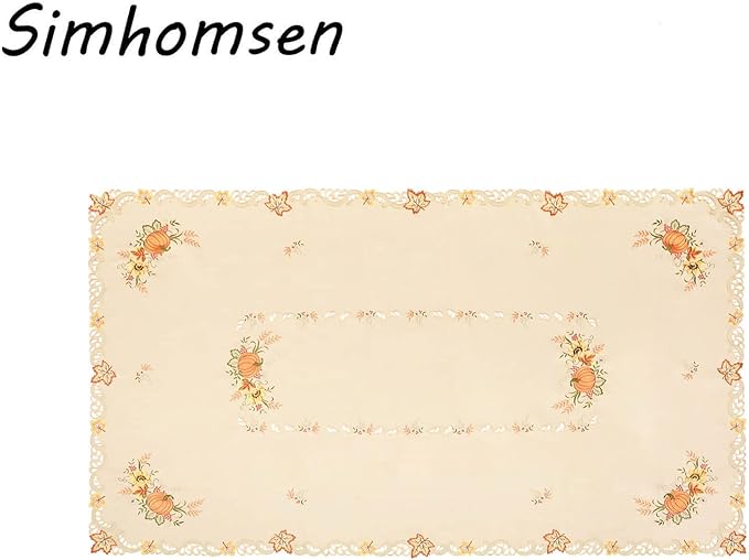Simhomsen Large Embroidered Beige Fall Autumn Harvest Pumpkins Tablecloth for Thanksgiving (Rectangle 57×100 inches)