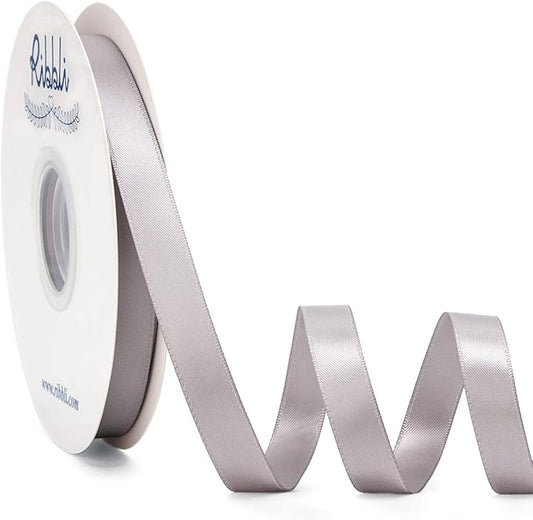 Ribbli Silver Satin Ribbon Double Faced Satin 1/2 inch x Continuous 50 Yards-Silver Ribbon for Gift Wrapping Crafts Wedding Decoration Bows Bouquet Floral Arrangement