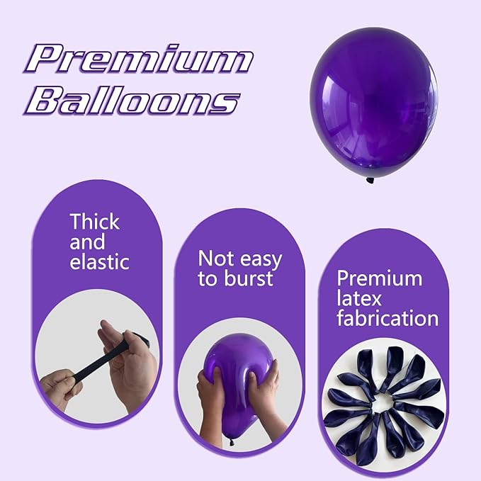 Dark Purple Balloons 145pcs Different Sizes 5in 10in 12in 18in Purple Round Latex Balloon Arch Kit Garland for Graduation Wedding Baby Shower Birthday Party Decoration