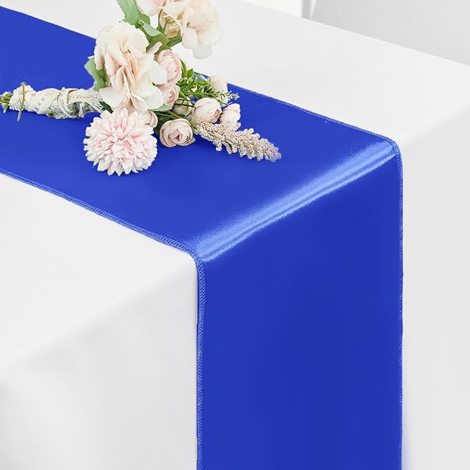 5 Pack Satin Table Runner Royal Blue 12 x 108 Inch Long,Satin Silk Table Runner for Wedding,Birthday Party and Banquet(Royal Blue,5 Pack)