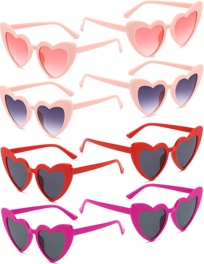 8 Pack Heart Sunglasses Vintage Cat Eye Heart Glasses Retro Bachelorette Bride Sunglasses Bulk for Women