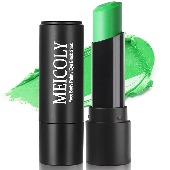 MEICOLY Lime Green Face Body Paint Stick,Christmas Stocking Stuffers,Green Face Paint for Halloween SFX Witch Hulk Elphaba Makeup,Hunting Camo Face Paint,Eye Black Stick for Baseball Softball Football