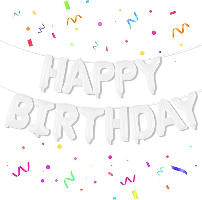 KatchOn, White Happy Birthday Balloons Banner - 16 Inch | Foil Balloon Banner for Happy Birthday Decorations | Balloon Letters Sign For White Birthday Party decor