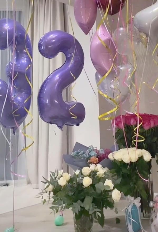 Big 40 Inch Lavender 2 Number Balloon Birthday Decoration, Lilac Number 2 Helium Balloons 12 20 22 23 24 26 28 32 42 2026 Celebration, Boy Girl Baby Anniversary Party Graduations Supplies