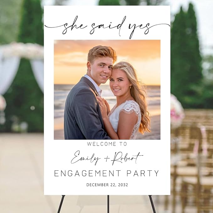 Personalized Engagement Welcome Sign – Minimalist Engagement Party Yard Sign – We’re Engaged Signs – Engagement Party Decorations for Couple - She Said Yes! (Version 15)