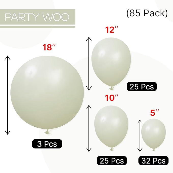 PartyWoo Sage Green Balloons 85 pcs Different Sizes of 18 12 10 5 Inch Matte Olive Boho Dusty Green Eucalyptus Latex Helium Balloon Arch Kit Garland for Wedding Birthday Party Decorations Green-F32