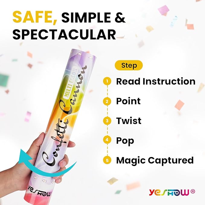 Confetti Cannon Party Poppers Biodegradable Shooters, (6 Pack) YESHOW Multicolor Confetti Blaster for Birthday Graduation Wedding Christmas New Year’s Eve