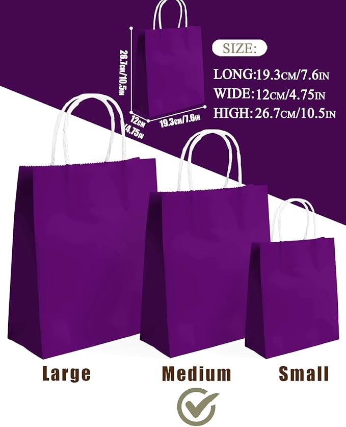 qiqee 30PCS Medium Gift Bag with Handles Bulk 11"x5"x8" Gift Bags Green Lotus Purple Bags Multiple Uses (Medium Size)
