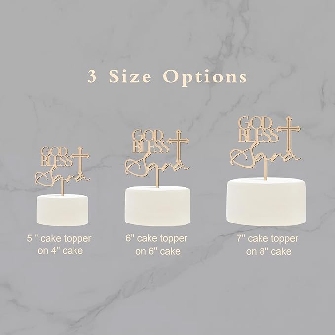 Personalized Baptism Cake Topper in Wood Custom God Bless Cake Topper Christening Communion Cake Decoration (Design 03)