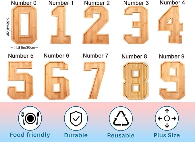 15.8'' Bamboo Charcuterie Fillable Board Box, Reusable Alphabet Number Shaped Form Tray for Birthday Anniversaries, Serving Tray for Birthday Party Decor Serving Plates Display Candy Cake (Number 3)