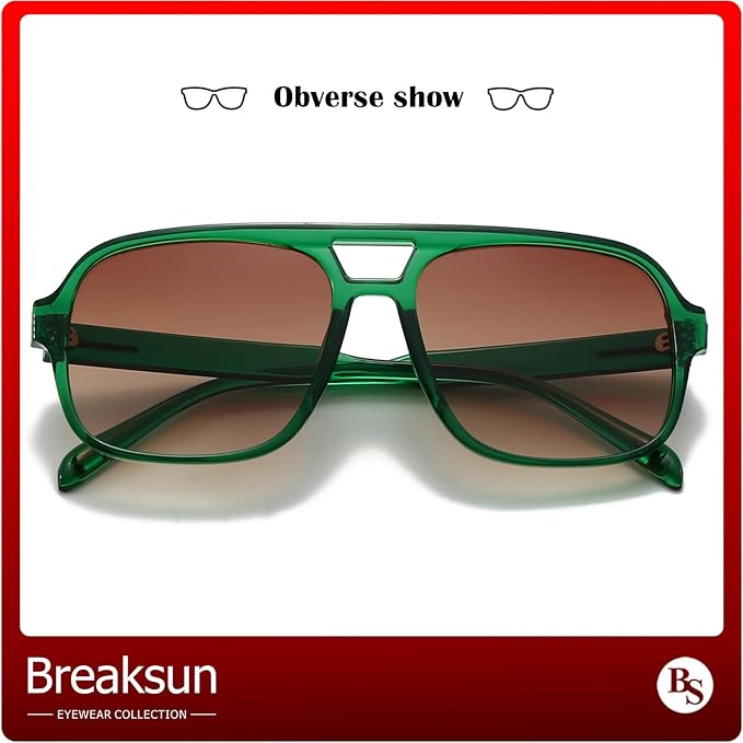 Retro Aviator Sunglasses for Women Men Trendy Classic 70s Square Green Aviator Sun Glasses Vintage Shades