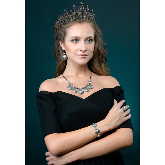 VELSCRUN Birthday Queen Tiara Crowns for Women Girls Black Crystal Birthday Queen Headband Sash Elegant Princess Crown Happy Birth Party Decorations Mom Sisters Birth Gift Hair Accessories