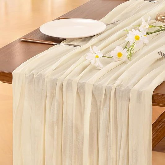 Socomi 3pcs Beige Fall Thanksgiving Cheesecloth Table Runner Boho Rustic Gauze 120 inch 10FT Cheese Cloth Runner for Wedding Party Baby Shower Birthday Home Decor Holiday Decorations