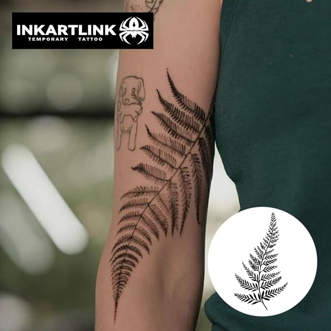 INKARTLINK Tattoo Tech, 2 Sheets Extra Large Semi Permanent Tattoo, Adult Art Design Temporary Tattoos, Lasts 1-2 Weeks, Waterproof, Realistic Look, No Adhesive, No Reflection (Flower) Big Leaves