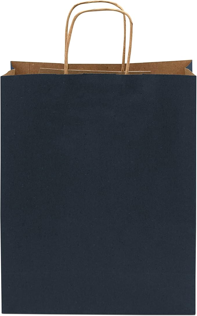 Prime Line Packaging Paper Gift Bags, Navy Blue Gift Bags with Handles, Medium Shopping Bags for Small Business, Retail, Boutiques, Graduation, Bulk, 10x5x13, 100 Pack