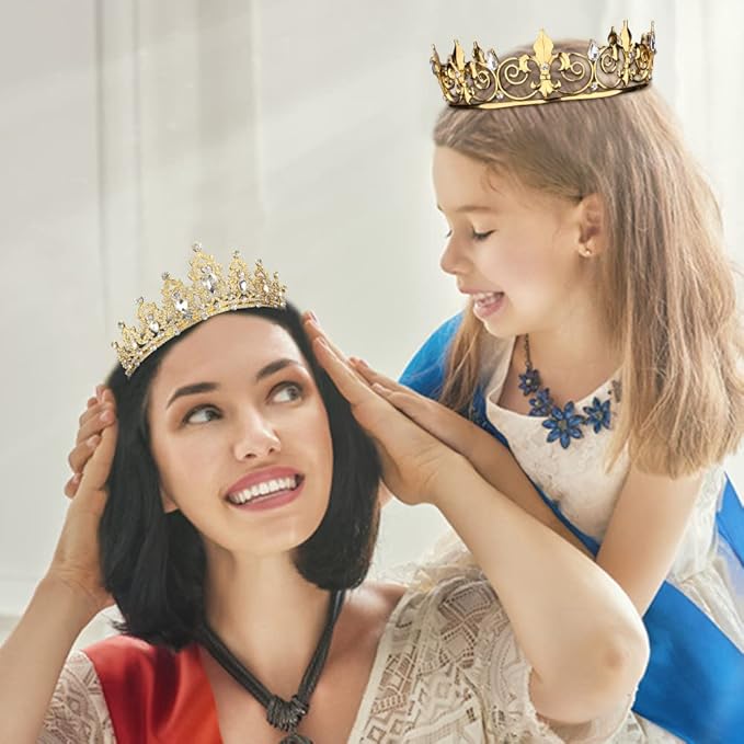 AOPRIE King & Queen Artemis Tiara and Crown for Women Men Crystal Hair Accessories for Wedding Prom Bridal Birthday Party Halloween Costume Christmas Gifts Gold Princess Tiara for Girls Boys