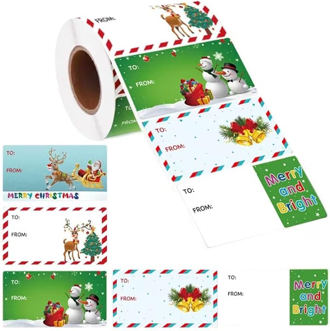 Gift Tags for Presents -500 Pcs Christma Gifts Tag Stickers by Taeekiy, 3 * 1.6 inch Self Adhesive Christmas Decorations Name Labels Stickers Suitable for Christmas Holidays, Birthdays, Weddings Etc