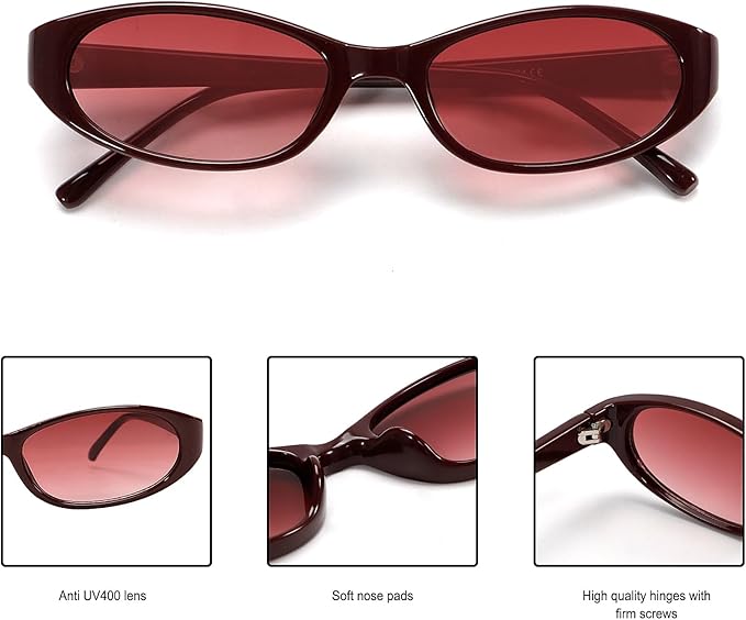 Retro Oval Sunglasses for Women Chic Cat Eye 90s Sunnies Lightweight Narrow Shades Trendy UV protection Sun Glasses