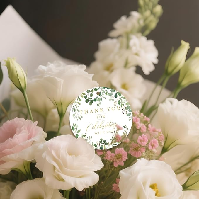 50PCS Thank You Gift Tags, 2x2 inch Green Floral Personalized Gift Tags with String for Wedding Birthdays Party Favors Baby Shower Bridal Shower