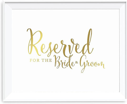 Andaz Press Wedding Party Signs, Metallic Gold Ink Print, 8.5x11-inch, Reserved for the Bride & Groom, 1-Pack, Unframed