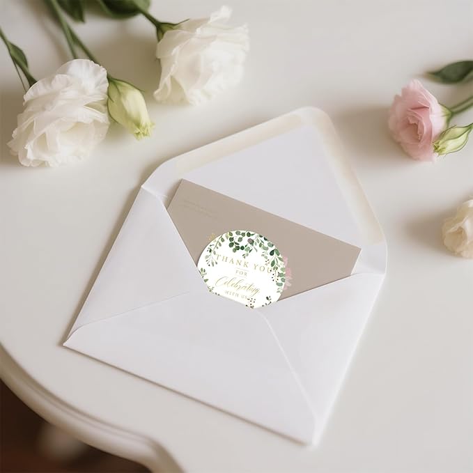 50PCS Thank You Gift Tags, 2x2 inch Green Floral Personalized Gift Tags with String for Wedding Birthdays Party Favors Baby Shower Bridal Shower