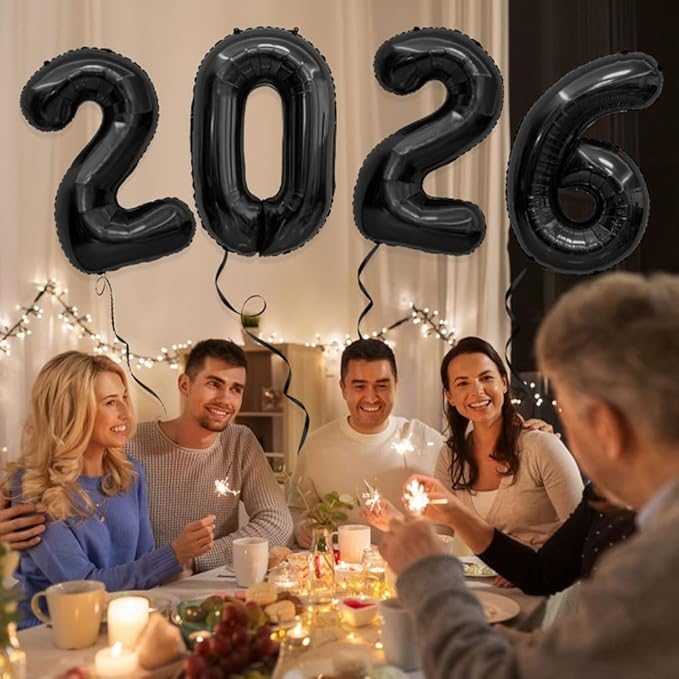 2026 Balloons, 40 Inch 2026 Number Balloons Black 2026 Balloon Large Foil New Year Balloon Numbers 2026 Mylar Baloons for Birthday Christmas Graduation New Years Eve Party Supplies Decorations