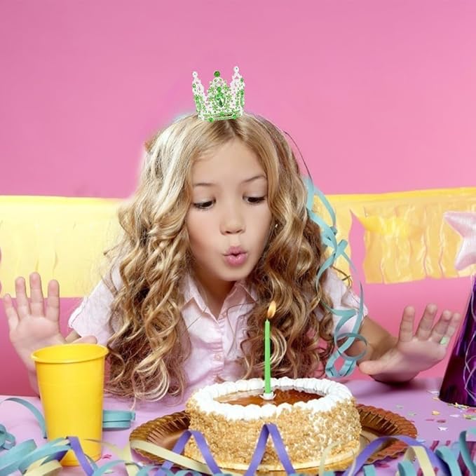 AOPRIE Birthday Princess Sash for Women Tiara & Crowns Headbands for Girls Happy Birthday Party Accessories Favor Supllies Leona Silver Pink Green, 2 Pack