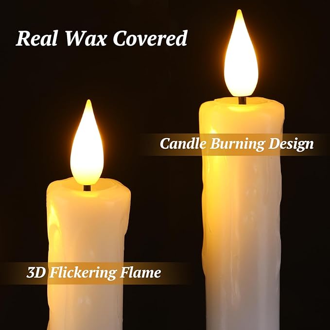 OCATO Flameless Candles with Remote Timer: 8 Pcs Battery Operated Window Candles 9.6" Real Wax LED Flickering Flameless Taper Candles 3D Wick Lights Halloween Christmas Wedding Party Decorations White