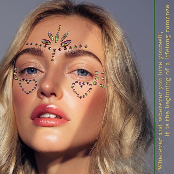 Mermaid Face Gems Stick Jewels for Women Cosplay Mermaid Halloween Club Eye Face Gems Stickers on Rave Party Gift for Kids Eye Face Jewels Temporary Tattoos Festival (Heart)