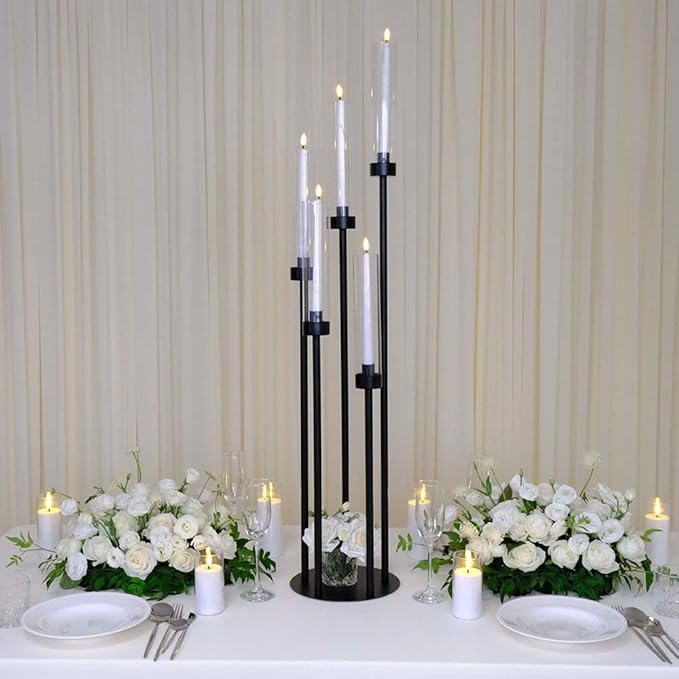 42.5inch 4pcs Black Candelabra Centerpieces for Tables 5 Arms Wedding centerpieces for Decorations