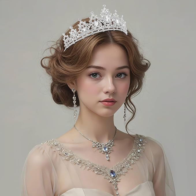 Silver Crystal Princess Queen Tiara - Bride Rhinestone Crowns Headband for Women Wedding,Birthday,Halloween,Prom,Pageant,Party,Coming of Age Ceremony,Photo Props (HG301-Silver White)