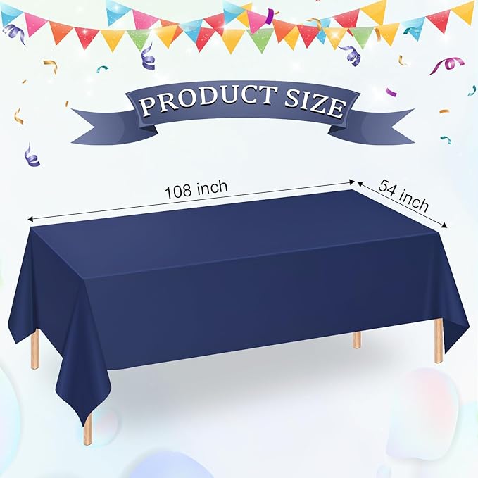 WNINK 4 Pack Navy Blue Tablecloths Dark Blue Rectangle Disposable Plastic Table Cloths 54" x 108" for Birthday, Retirement, Bridal Shower, Wedding, BBQ, Picnic Parties