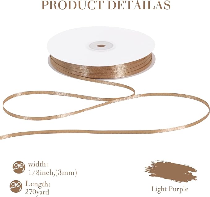 TONIFUL 1/8 Inch x 200 Yards Champagne Gold Thin Solid Satin Ribbon Giant Spool Double Face Ribbons for Crafts Hanging Tags Invitation Card Balloons Bouquet Hair Gift Wrapping Party Decoration