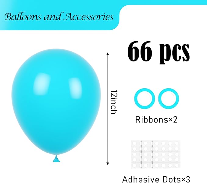 Peacock Blue Balloons, 66pack 12inch Teal Blue Latex Party Balloons for Wedding, Birthday, Graduation, Bridal Shower, Baby Shower, Gender Reveal, Anniversary Party Decorations
