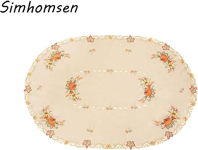 Simhomsen Embroidered Fall Autumn Harvest Pumpkins Tablecloth for Thanksgiving (Oval 57×84 inches)