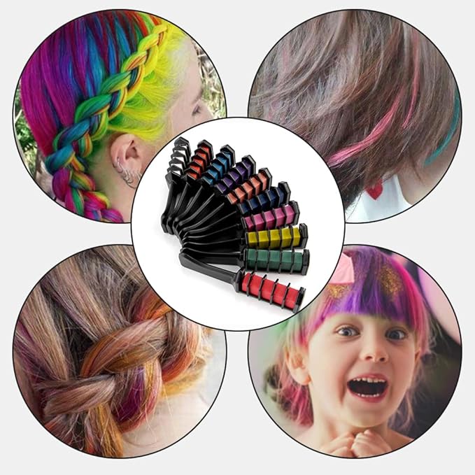 12 Colors Festive Fun Hair Chalk Combs, 2026 New Temporary Glitter Hair Colors Hair Chalk Combs, Washable DIY Hair Color Dye for Birthday Christmas Party Gifts for Teenage Girls Kids (6 Colors)