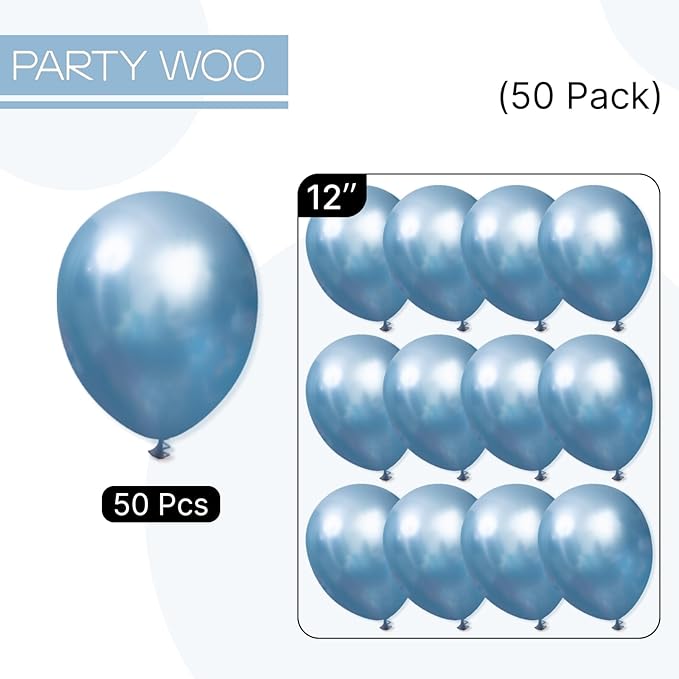 PartyWoo Metallic Blue Balloons, 50 pcs 12 Inch, Balloon Garland or Arch Decorations, Unisex, Birthday, Wedding