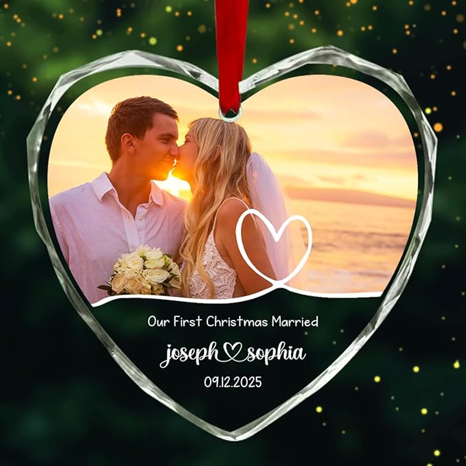 Personalized Crystal Glass Heart Ornaments Custom Christmas 2025 Name Ornament for Tree Decorations Customized Xmas Tree Hanging Gifts for Family Couple Loves