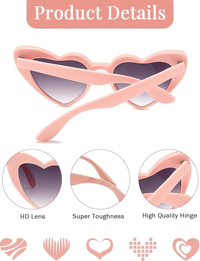 8 Pack Heart Sunglasses Vintage Cat Eye Heart Glasses Retro Bachelorette Bride Sunglasses Bulk for Women