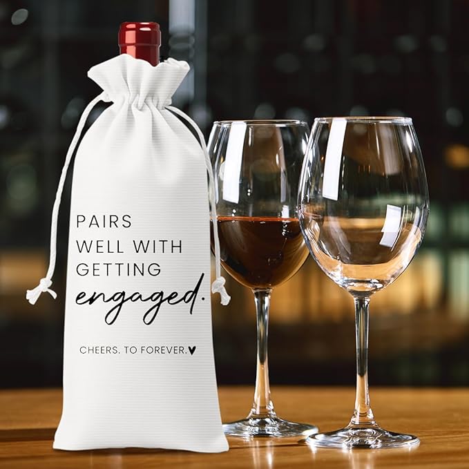 FBCCZEY Engaged Gifts Engagement Gifts for Couples Her Engagement Party Decorations Bridal Shower Decorations Wine Gift Bag Cheers To Forever Wine Bag - White