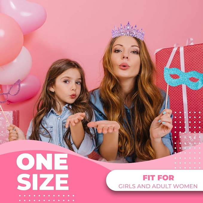 Birthday Tiara Crown with Sash for Women, Headband Hair Accessories for Wedding Party Costume (A-Purple)